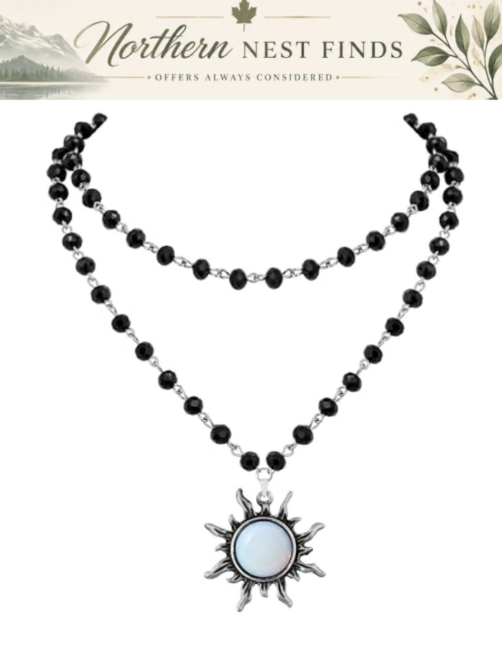 Gothic Sun Choker Necklace Zinc Alloy Crystal Layered Beaded Choker